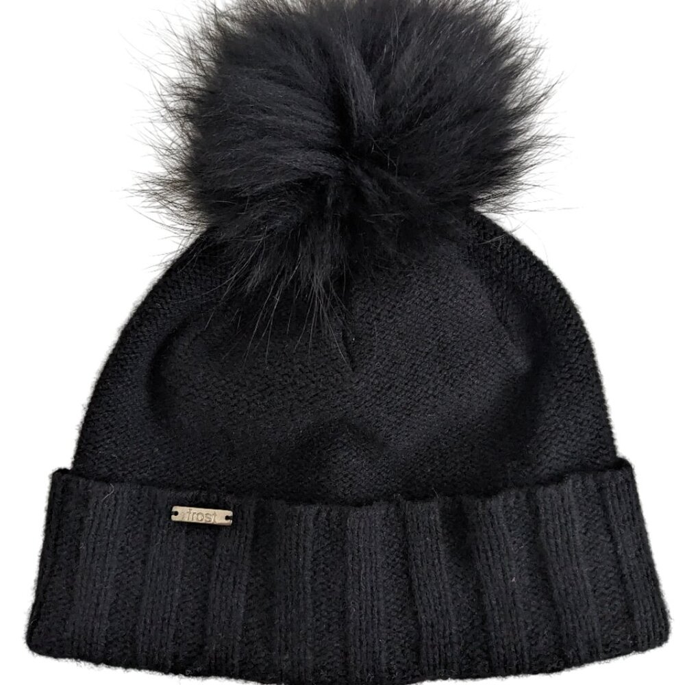 50% Cashmere 50% Merino Wool Hat with Raccoon Pom